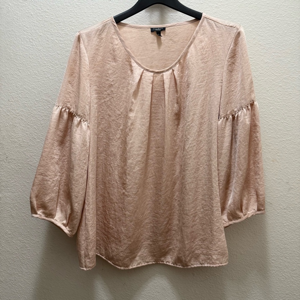 Talbots Satin Top Blouse Sz 16WP Coquette Pink Balloon Sleeve Lightweight